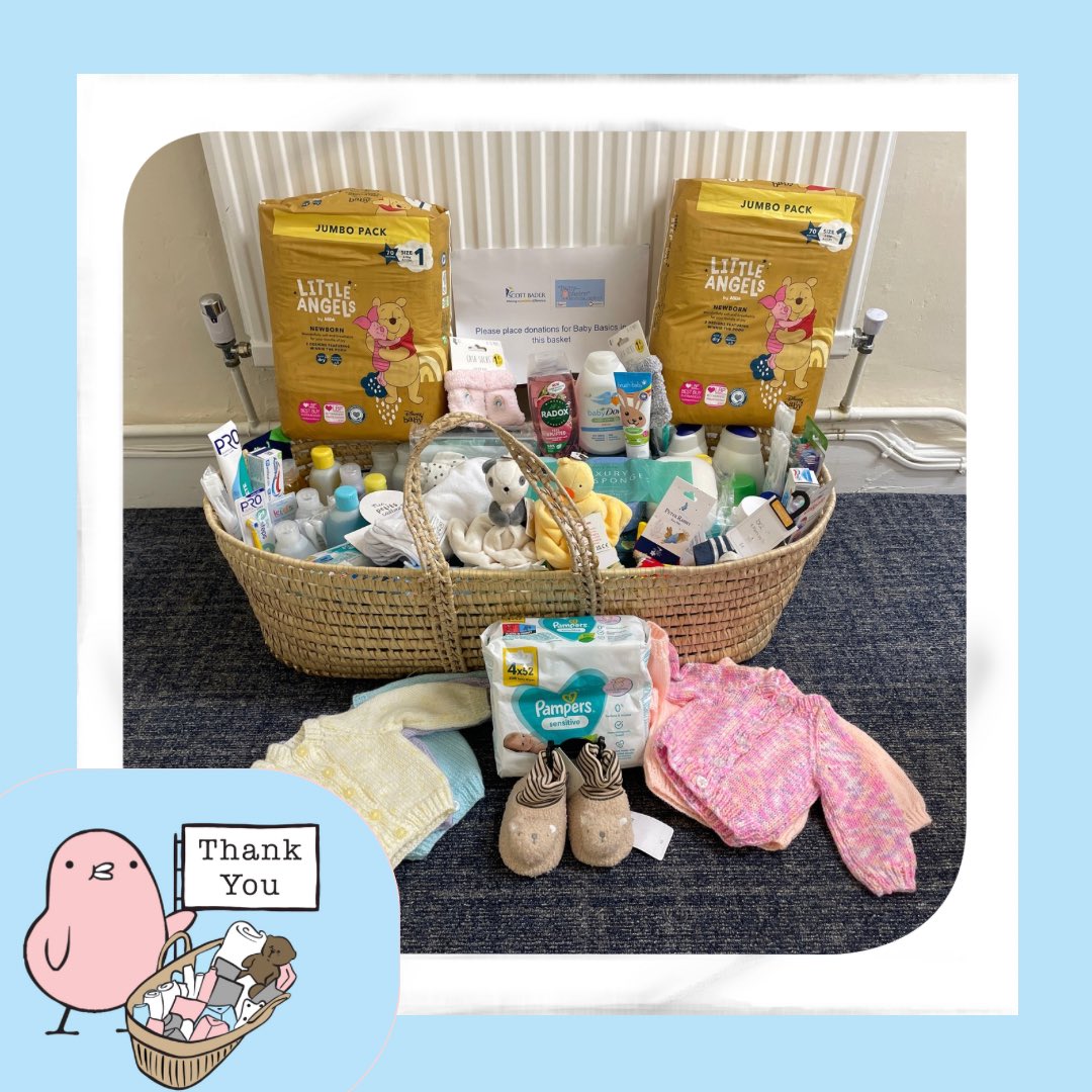 Thank you to @ScottBaderCoLtd colleagues who brought donations for Baby Basics Northampton to their recent meeting which resulted in this basket bursting with toiletries and clothing for use in our moses basket starter packs 🤩 We incredibly grateful for the continued support!