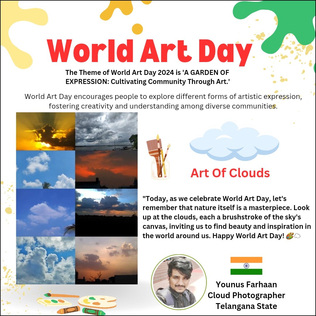 'Today, as we celebrate World Art Day, let's remember that nature itself is a masterpiece. Look up at the clouds, each a brushstroke of the sky's canvas, inviting us to find beauty & inspiration in the world around us. HappyWorldArtDay🎨☁️ #WorldArtDay #Cloudscape' @HiHyderabad