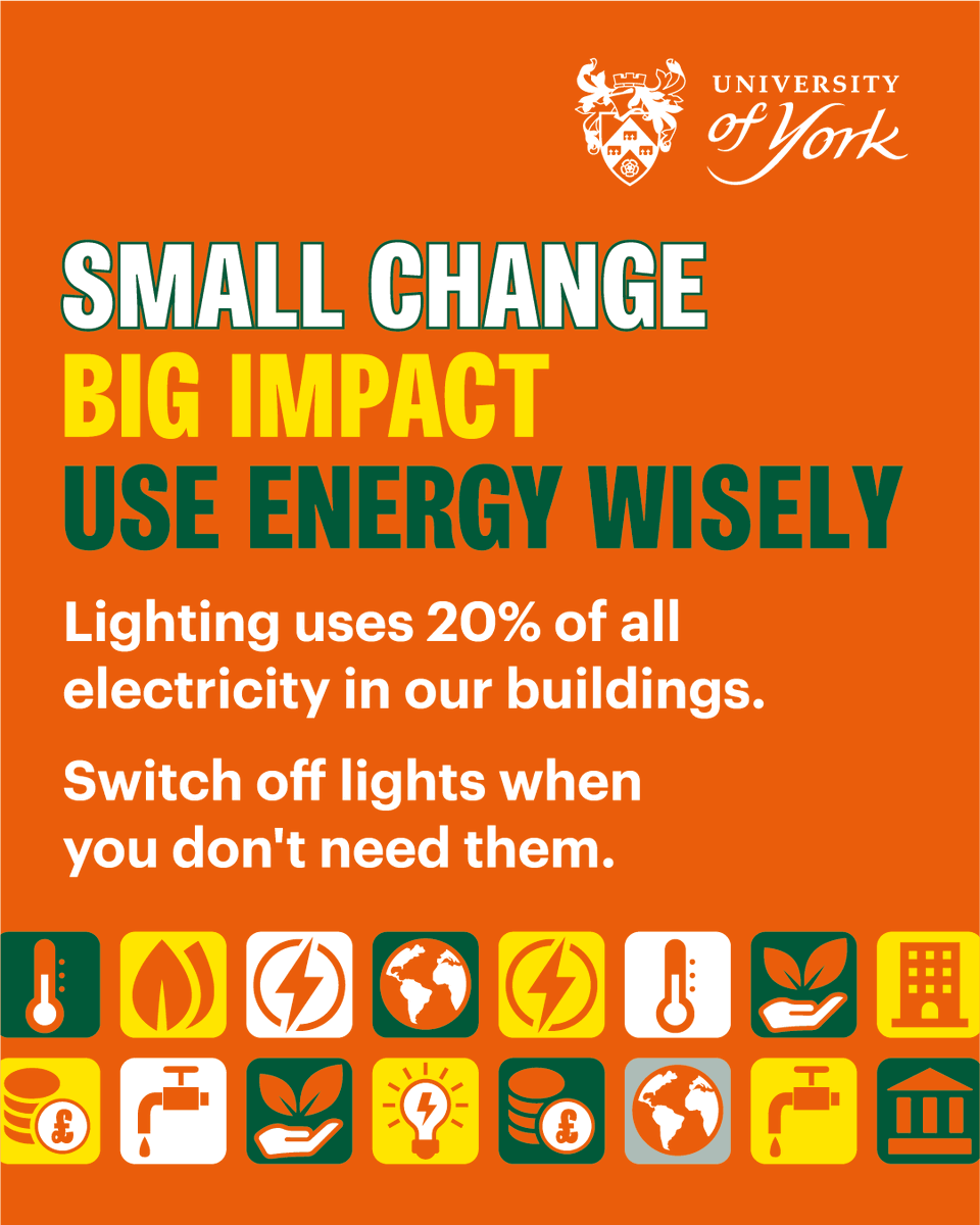 Small change, big impact: Use energy wisely 🔋 @UniOfYork is on a mission to revolutionise energy usage across our community!🌱 Our goal: cut over 1,500 tonnes of CO2 in 12 months. Every small change counts! Get involved: bit.ly/4cZSsa4