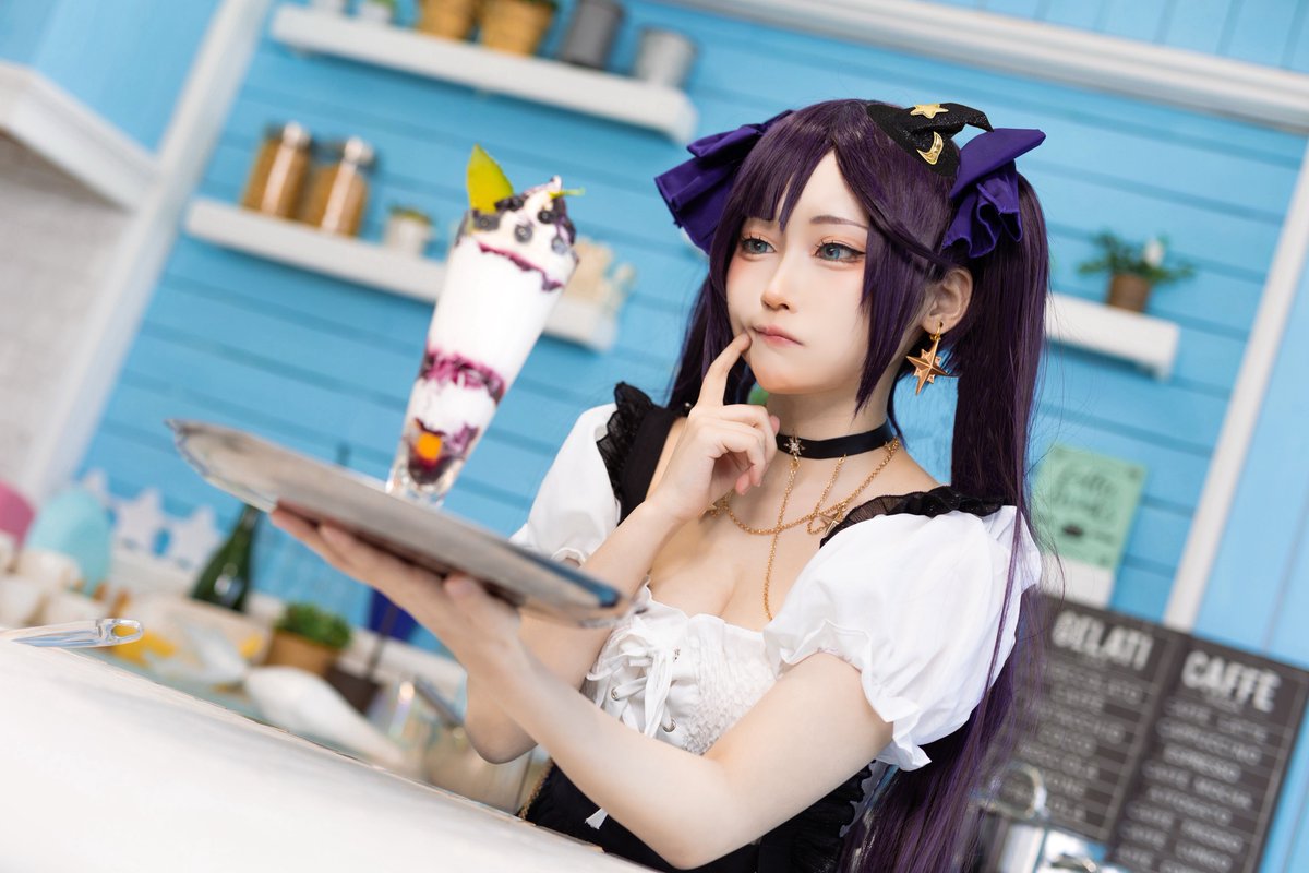 カフェで働くモナちゃん☕️✨ 創作コスプレ #TeyvatFashion #GenshinImpact