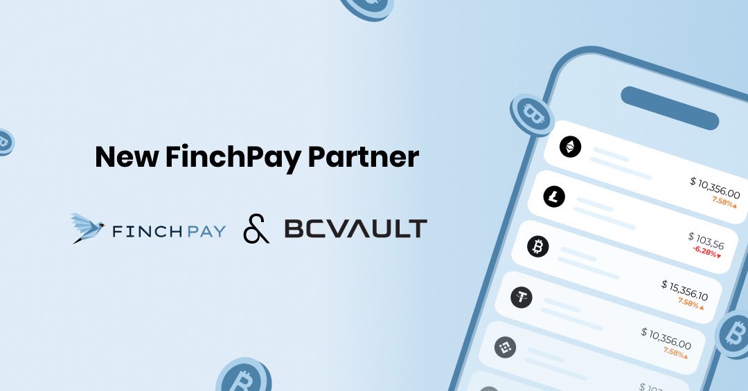 NEW FINCHPAY PARTNER @BCVaultOfficial is a hardware wallet that securely stores over 1M+ #cryptocurrencies with encrypted backups, FeRAM for 120-year storage, large display, and U2F authentication token capability. Buy #crypto via FinchPay in BC Vault! 🕊️