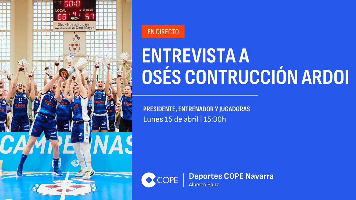 El @FNBardoi será protagonista en @DeportesCopeNav con su título y su ascenso con @albertosanzagu 🎙 José Luis Oreja 🎙 Juancho Ferreira 🎙 María Asurmendi 🎙 Diana Cabrera