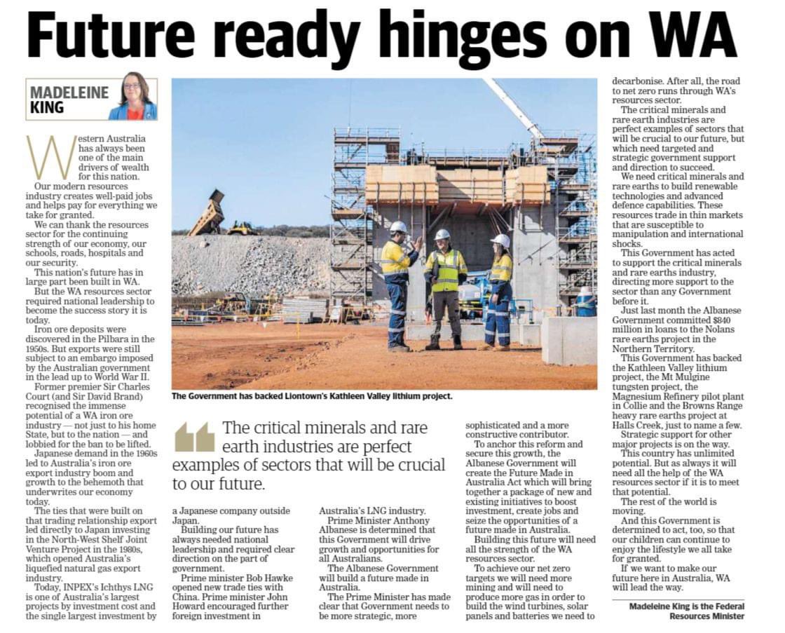 Australia has unlimited potential. But it will need the help of the WA resources sector if it is to meet that potential. My opinion piece in The West Australian today. 👇