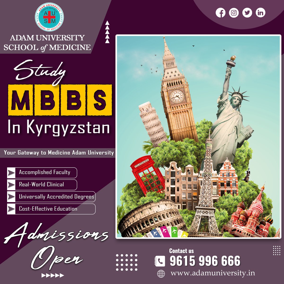 adamedu_in's tweet photo. Study MBBS in Kyrgyzstan: Your Path to Medical Excellence! 🎓
Admissions open! 
Contact us today at 9615 996 666 to begin your healing journey. 🌍💉
VISIT:https://t.co/aFqWak6GsN
Subscribe Link: https://t.co/U6tW3fI27a
#MBBSinKyrgyzstan #kyrgyzstan #adamuniversity #WisdomOverseas https://t.co/QeD1l4MWRq