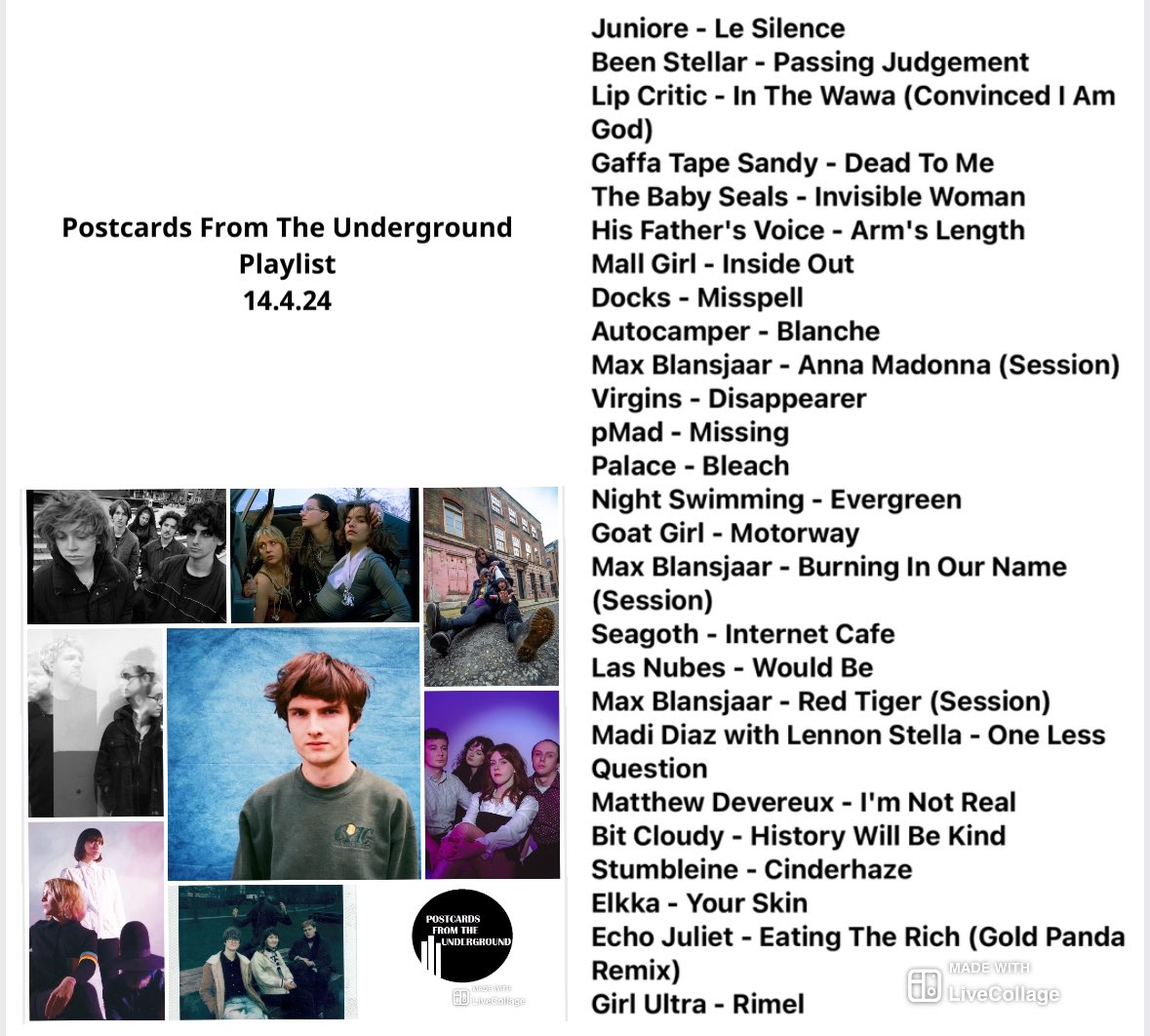 Postcards From The Underground (@postcardsftu) on Twitter photo New PFTU at mixcloud.com/PFTU/pftu-144/
Ft <a href="/mblansjaarmusic/">max blansjaar</a> in session
+ music from <a href="/heyjuniore/">Juniore</a>
<a href="/beenstellar/">Been Stellar</a>
<a href="/lipcritic/">lipcritic</a>
<a href="/gaffatapesandy/">Gaffa Tape Sandy</a>
<a href="/thebabyseals/">ᴛʜᴇ ʙᴀʙʏ sᴇᴀʟs</a>
<a href="/HFV_LK/">His Father's Voice</a>
<a href="/docks_band/">Docks</a>
<a href="/AutocamperBand/">Autocamper</a>
<a href="/bandofvirgins/">Bandofvirgins</a>
<a href="/nightsswimming/">Night Swimming</a>
<a href="/seagoth_mp3/">seagoth 🇵🇸 🇺🇦</a>
<a href="/LasNubesBand/">Las Nubes</a>
<a href="/madidiaz/">madi diaz</a>
<a href="/ElkkaMusic/">ELKKA</a>
<a href="/echojulietdj/">Emily Jones // Echo Juliet</a>
❤️ New PFTU at mixcloud.com/PFTU/pftu-144/
Ft <a href="/mblansjaarmusic/">max blansjaar</a> in session
+ music from <a href="/heyjuniore/">Juniore</a>
<a href="/beenstellar/">Been Stellar</a>
<a href="/lipcritic/">lipcritic</a>
<a href="/gaffatapesandy/">Gaffa Tape Sandy</a>
<a href="/thebabyseals/">ᴛʜᴇ ʙᴀʙʏ sᴇᴀʟs</a>
<a href="/HFV_LK/">His Father's Voice</a>
<a href="/docks_band/">Docks</a>
<a href="/AutocamperBand/">Autocamper</a>
<a href="/bandofvirgins/">Bandofvirgins</a>
<a href="/nightsswimming/">Night Swimming</a>
<a href="/seagoth_mp3/">seagoth 🇵🇸 🇺🇦</a>
<a href="/LasNubesBand/">Las Nubes</a>
<a href="/madidiaz/">madi diaz</a>
<a href="/ElkkaMusic/">ELKKA</a>
<a href="/echojulietdj/">Emily Jones // Echo Juliet</a>
❤️