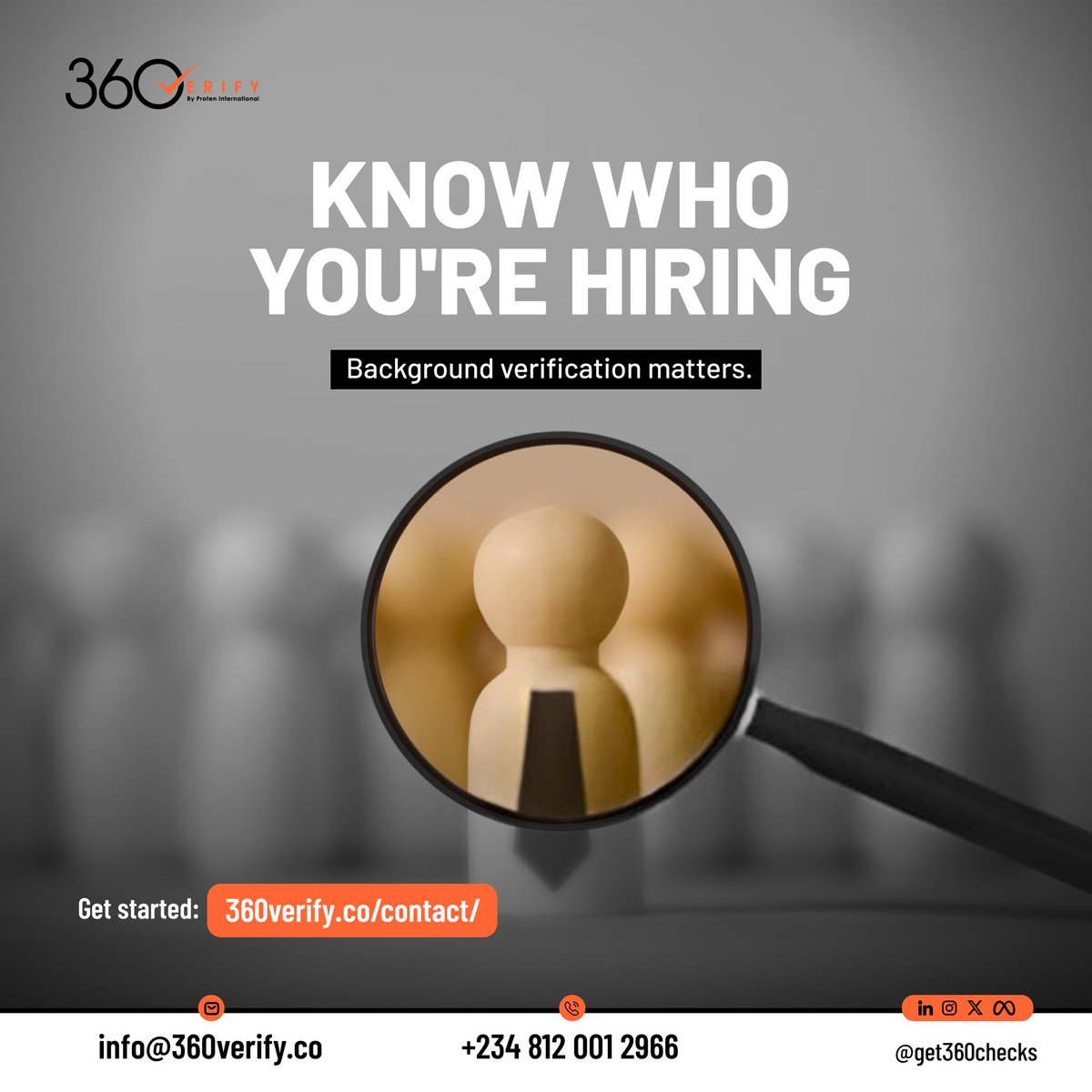 Another Monday, another opportunity to ensure you're making informed hiring decisions.

#BackgroundChecks matter.  Prioritize thorough background checks to safeguard your workplace environment.

Ready to get started? Visit 360verify.co/contact today.
#360Verify  #HRManagers