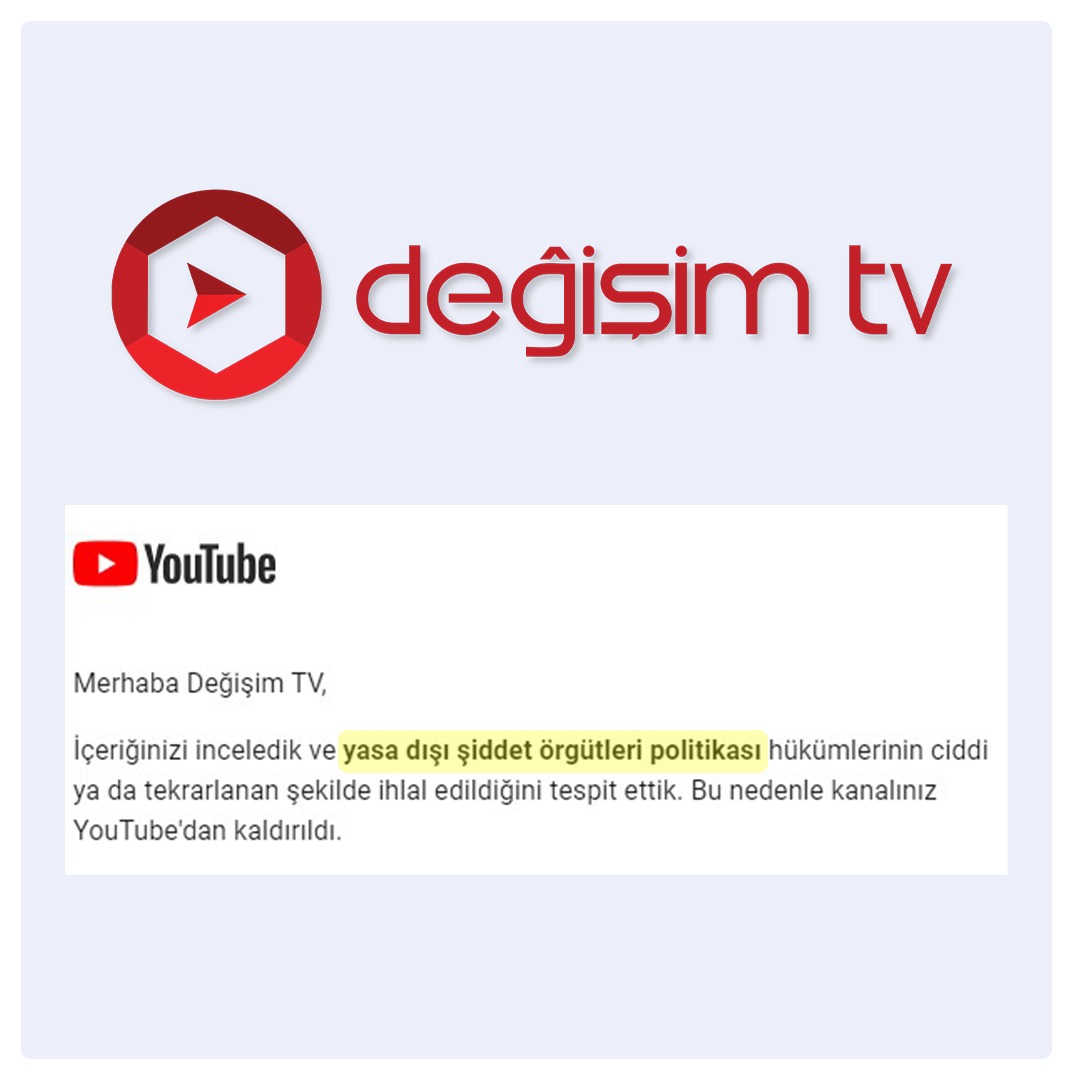 ◾️ Gazze'de devam eden işgal ve soykırımı gündeme taşımak YouTube tarafından yayın ihlali kabul ediliyor ve tek tek kanallarımız kapatılıyor. ◾️ Daha önce Al-Waqiyah TV, Türkiye dahil Hizb-ut Tahrir'in bir çok ülkedeki kanallarını kapatan YouTube şimdi de Değişim TV kanalını…