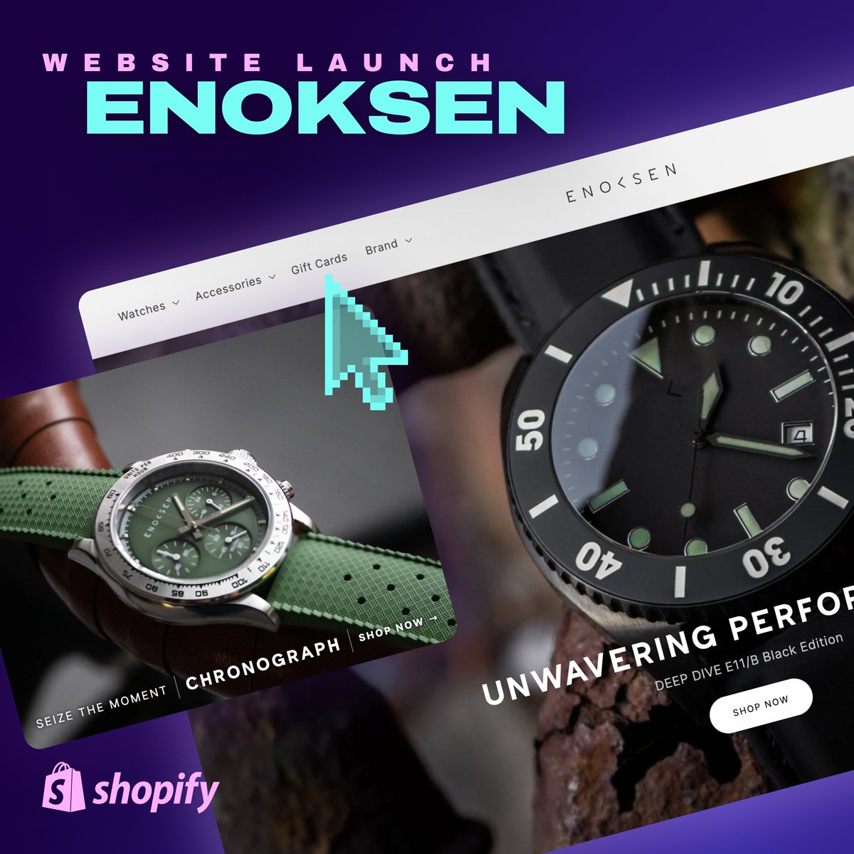 We're delighted to announce the launch of the all-new Enoksen Watches website!  

These excellent, Belfast-made timepieces are now showcased on a modern Shopify 2.0 theme, complete with custom Liquid functionalities for an enhanced shopping experience. 

enoksenwatches.com