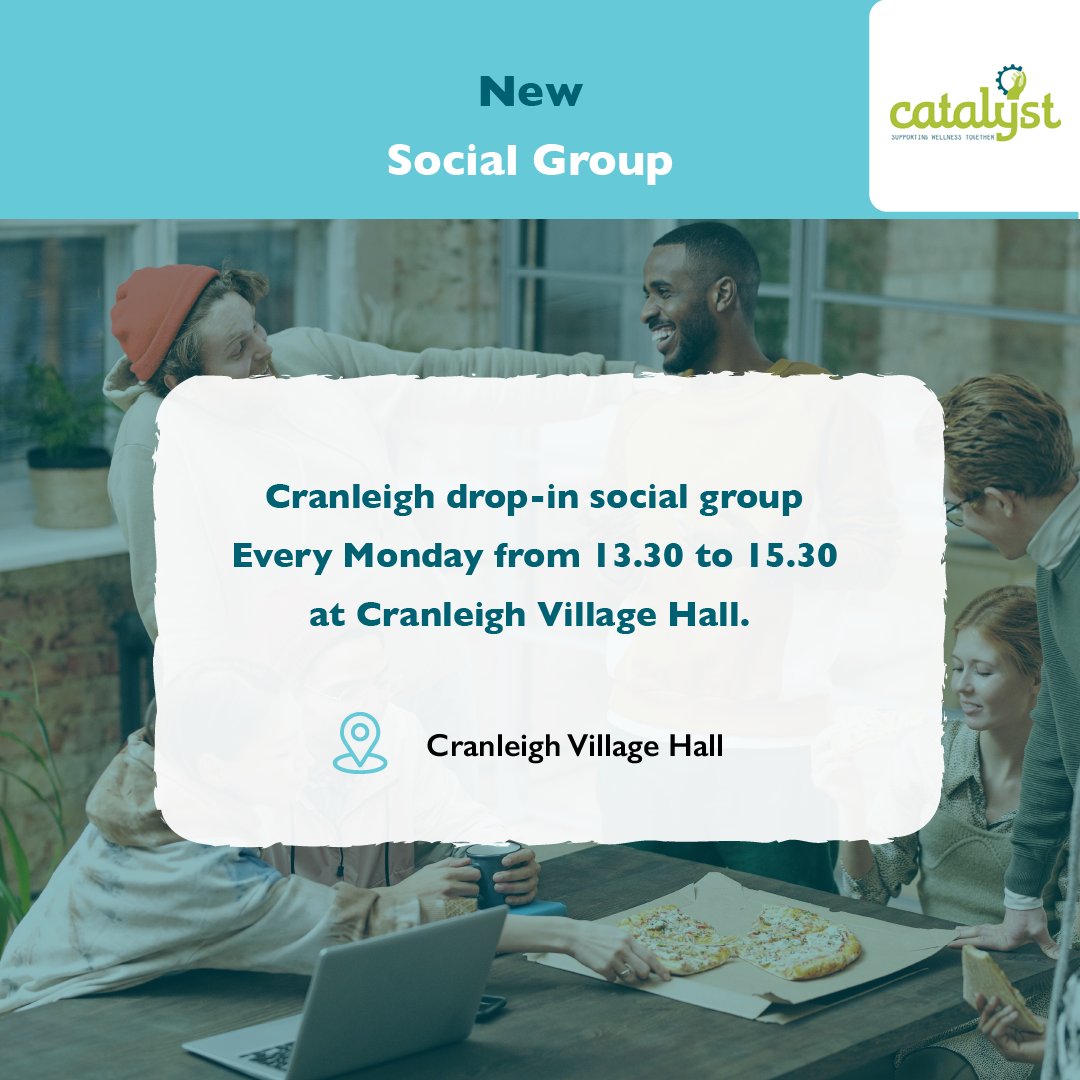 Monday blues? ☔️ Come to our Social Group in #Cranleigh today, a friendly group for people who wish to get support for their #MentalHealth. Register: catalystsupport.org.uk/register/ ⁠ 📧 groups.cc@catalystsupport.org.uk ⁠ ⁠ 📞Call 01276 409 415 or Text 07919 541 42⁠