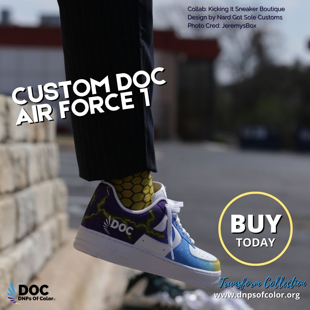 Custom-made sneakers support DNPs of Color at our sneaker gala, representing solidarity and empowerment. Step up your shoe game and make a difference. #custommadesneakers #airforceones #sneakergala. #custommadesneakers #airforceones #sneakergala