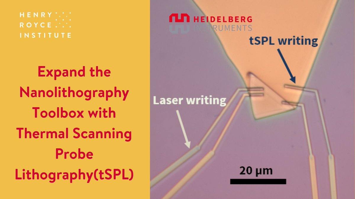 Join @RoyceCambridge at the @Maxwell_Centre for a Thermal Scanning Probe Lithography (tSPL) demonstration by @HeidelbergInstr 13 May | 12pm bit.ly/heidelberg-roy… This method of nanometer resolution patterning allows for focus in 2D materials, optics, photonics or biosensing.