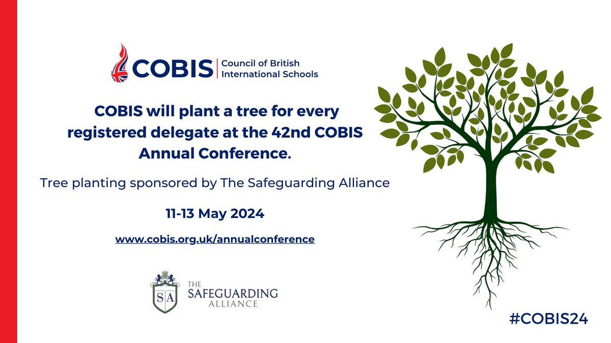 We will be planting a tree for every delegate who registers for our 42nd Annual Conference! Thank you to The Safeguarding Alliance for sponsoring this initiative. Book your delegate place here: cobis.org.uk/professional-l… #COBIS24