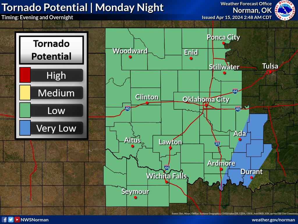 NWSNorman's tweet photo. Severe storms are still possible this afternoon through the overnight hours will all hazards possible. Main change to the outlook was removing the enhanced risk from the entire area. Nevertheless, make sure you are weather aware today! #okwx #txwx https://t.co/VDjyTrN0QW