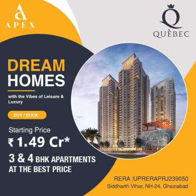 Apex Quebec 3 Bhk and 4 Bhk Luxury Apartments  in Siddharth vihar, Ghaziabad
Starting Price 1.49cr*only
Sizes 1770 to 2500 Sqft
#ApexQuebec  #SiddharthVihar #3BhkApartments #4BhkApartments
Call Now +91 9582275275
Visit to propshop.org.in/apexquebec-sid…
#TheGreatestOfAllTime #DHONI