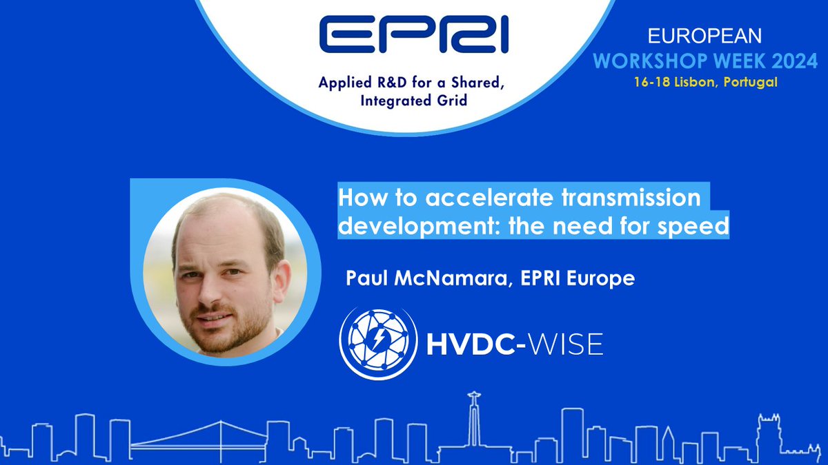 hvdc_wise's tweet photo. 📣HVDC-WISE is delighted to be joining @EPRINews European Workshop Week, on April 18th, in Lisbon, Portugal).
Paul McNamara, EPRI Europe, will be representing the project in the panel on Coordinating #GridPlanning for Speed, during the Transmission session.
#EWW24 #HVDC https://t.co/B7jsuufK8J