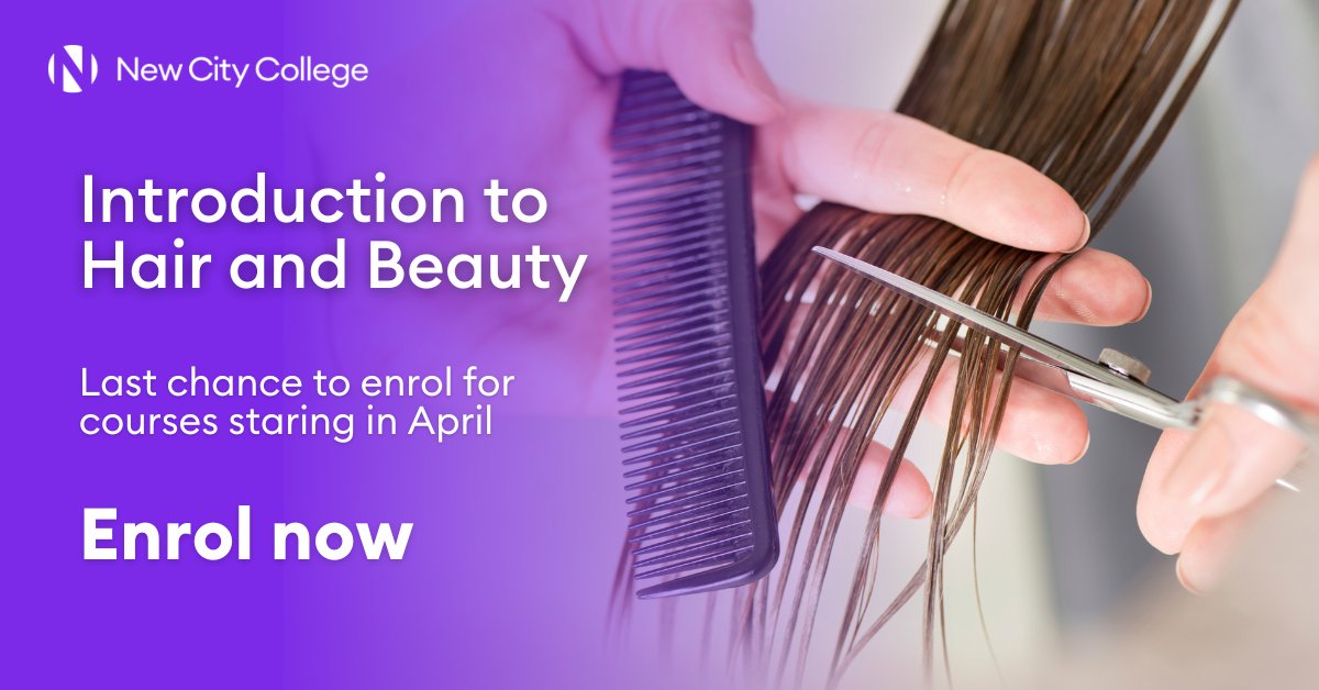 📢 Last chance to start a course this April! Join our Adult recruitment event on 17 April 2024, 2-5 pm to enrol. Explore our Introduction to Hair and Beauty course, perfect for kickstarting your career in hairdressing or beauty therapy: bit.ly/3UfsvfC