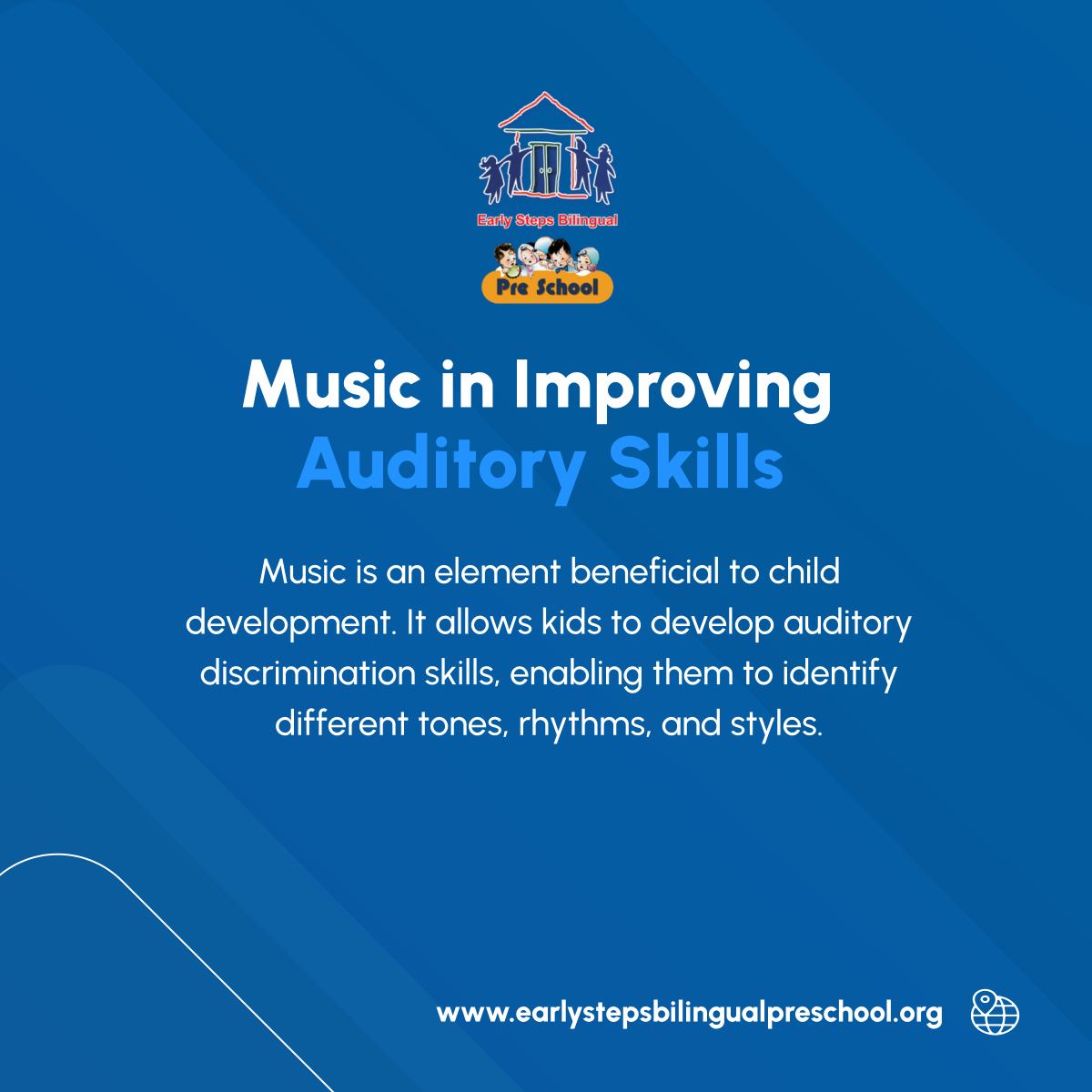 Allow music to fill every corner of your home for your children to listen to. Exposing them to music sparks their love of music. Hence, they recognize different sounds easily from music or other forms of sounds. 

#ArlingtonVA #Music #AuditorySkills