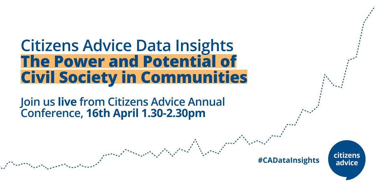 📊 Join @CitizensAdvice next Data Insights event on 16 April. We'll discuss opportunities for improvement and strategies for future-proofing the charity sector. Join the broadcast live from our annual conference in Birmingham ⤵️ buff.ly/3JgEnaN #CADataInsights