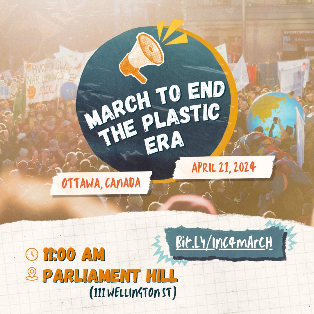 Join us for a historic march! It's time for governments to prioritize the health of our planet and communities over profit. 🗓️ Sunday, April 21, 2024 at 11am 📍 Parliament Hill, Ottawa, Canada Register now: bit.ly/INC4march #BreakFreeFromPlastic #PlasticsTreaty #INC4