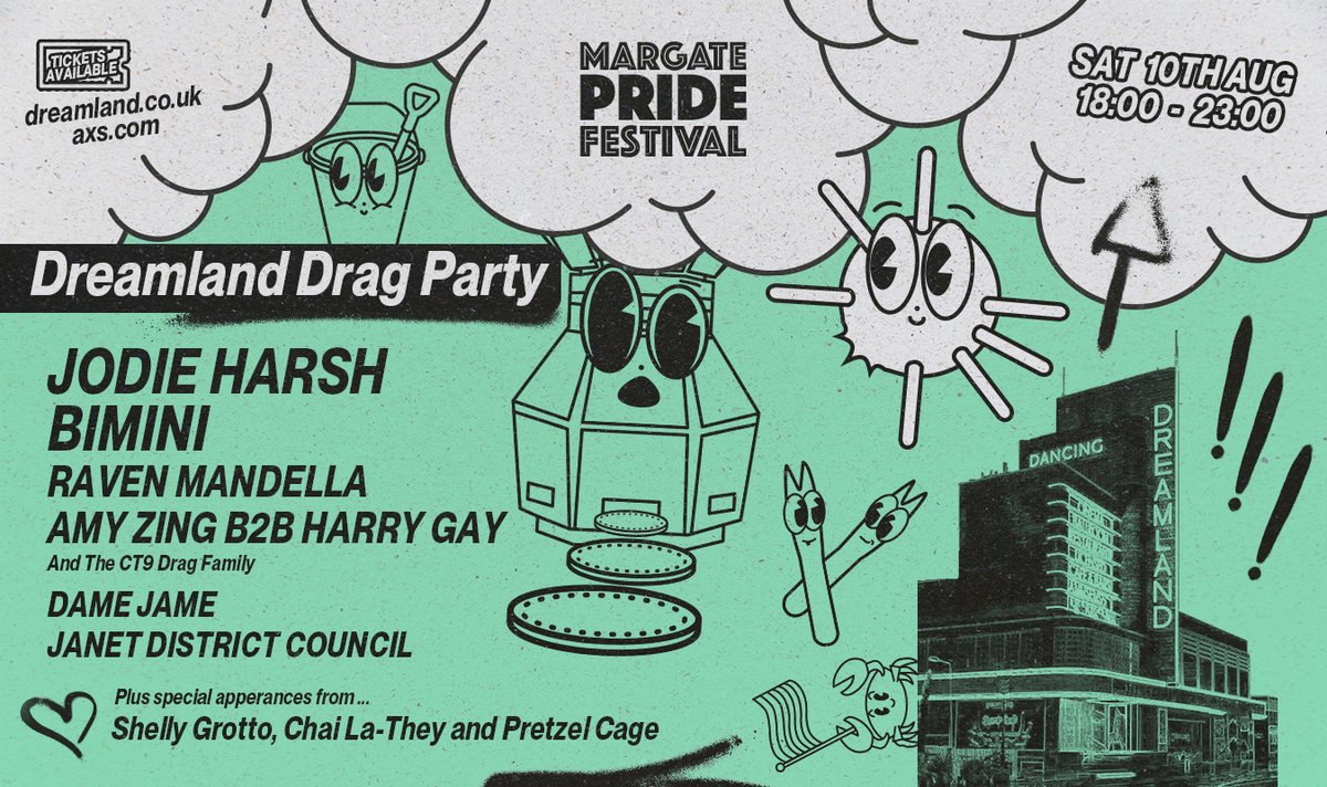 We're thrilled to announce that Margate Pride Festival will be bringing the Dreamland Drag Party to our iconic Scenic Stage on Saturday 10th August! 🤩 Subscribe to our mailing list before 10am on Thursday 18th April to get access to pre-sale tickets 👉 bit.ly/4at4cQL