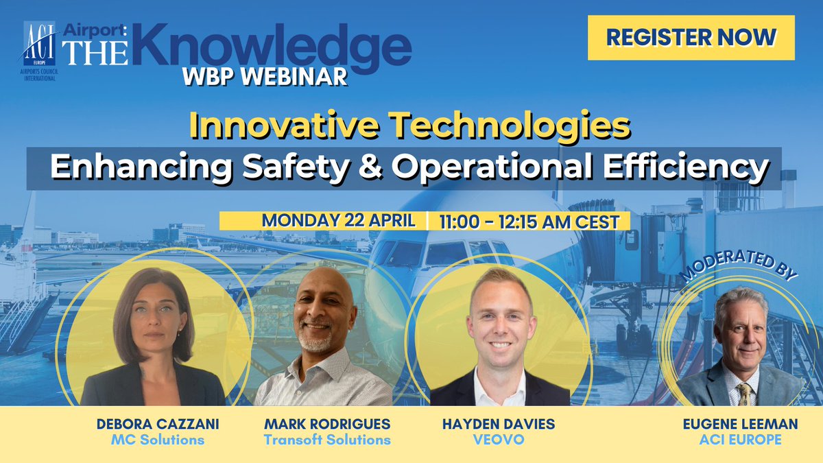 📣 ONE WEEK TO GO 📣 Register today to attend our exclusive Airport: The Knowledge WBP Webinar 'Innovative Technologies Enhancing Safety & Operational Efficiency'! | 22 April 2024 | 11:00 AM - 12:15 PM CEST | Eugene Leeman, Senior Advisor for Operations at ACI EUROPE, will be