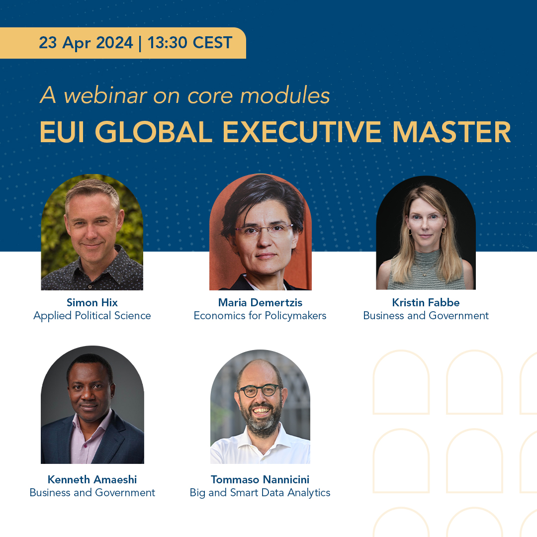 EUI_EU's tweet photo. Get an exclusive insight into the core modules of the EUI Global Executive Master 👇

In the upcoming #EUIGEM #webinar you will learn about the 4️⃣ core modules that form the basis for your 360° understanding of the complex task of policymaking.

Join us: https://t.co/OtNm3aQLVj https://t.co/P9OSoMOPbz