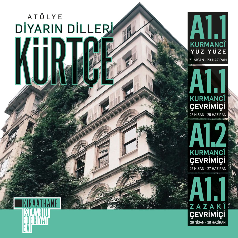 #Kürtçe derslerimiz Bahar 2024 sezonumuzda da devam ediyor. Üstelik dört ayrı seviyede. Kurs başlangıç tarihlerimiz şöyle: A1.1 - Kurmancî (Yüz yüze) 21 Nisan, A1.1 - Kurmancî (Çevrimiçi) 23 Nisan, A1.2 - Kurmancî (Çevrimiçi) 25 Nisan, A1.1 - Zazakî (Çevrimiçi) 26 Nisan Kayıt