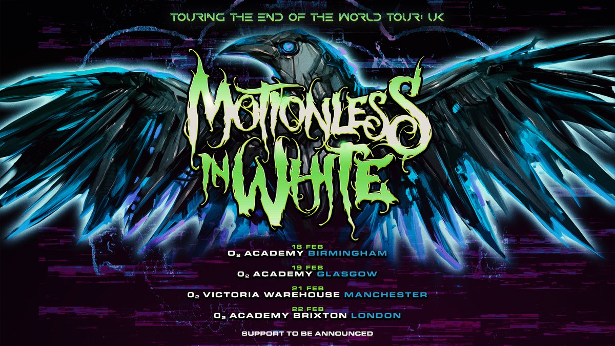 American metalcore outfit @MIWband head out on their ‘Touring The End Of The World Tour’ next year. 🤘 Catch them here on Sat 22 Feb 2025. Get 48-hour early access Priority Tickets from 10am Wed 17 Apr 👉 amg-venues.com/Yt5G50RfX3m #O2Priority