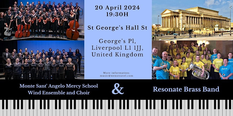 🎶 Resonate Brass will be performing with the Monte Sant Angelo Mercy School Wind Ensemble and Choir all the way from Australia at St Georges Hall, Liverpool, this Saturday. Reserve your free tickets here: eventbrite.nl/e/tickets-mont… @CultureLPool @liverpoolphilEd