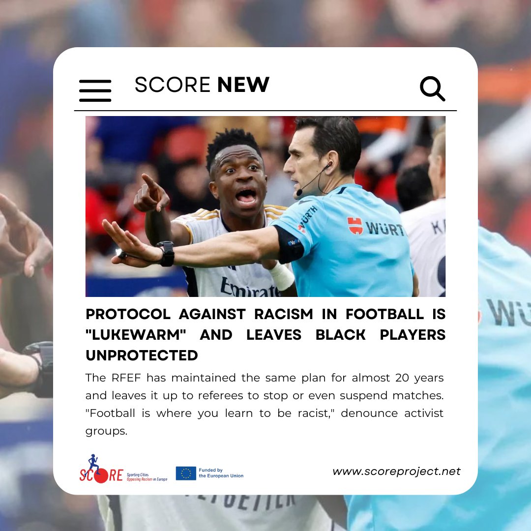 🆕SCORE NEW🆕
The protocol against racism in football leaves black players unprotected.

For more information 👉 scoreproject.net

#inclusivesport #opposingracism #sports4inclusion #sports #stopracism