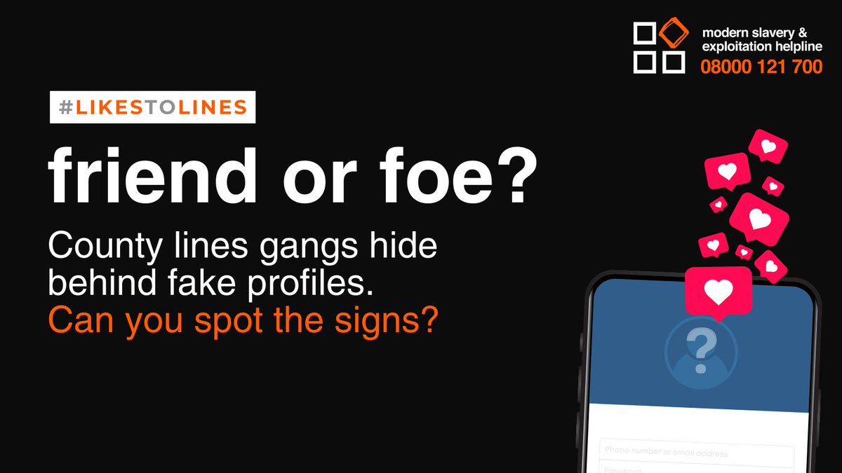 Is your child’s new online “friend” really who they say they are? #CountyLines gangs lure vulnerable children with fake profiles. Yet our research shows 1/3 of UK adults are unaware & ill-equip. Learn more & protect them with our #LikesToLines campaign: bit.ly/4adMn7V