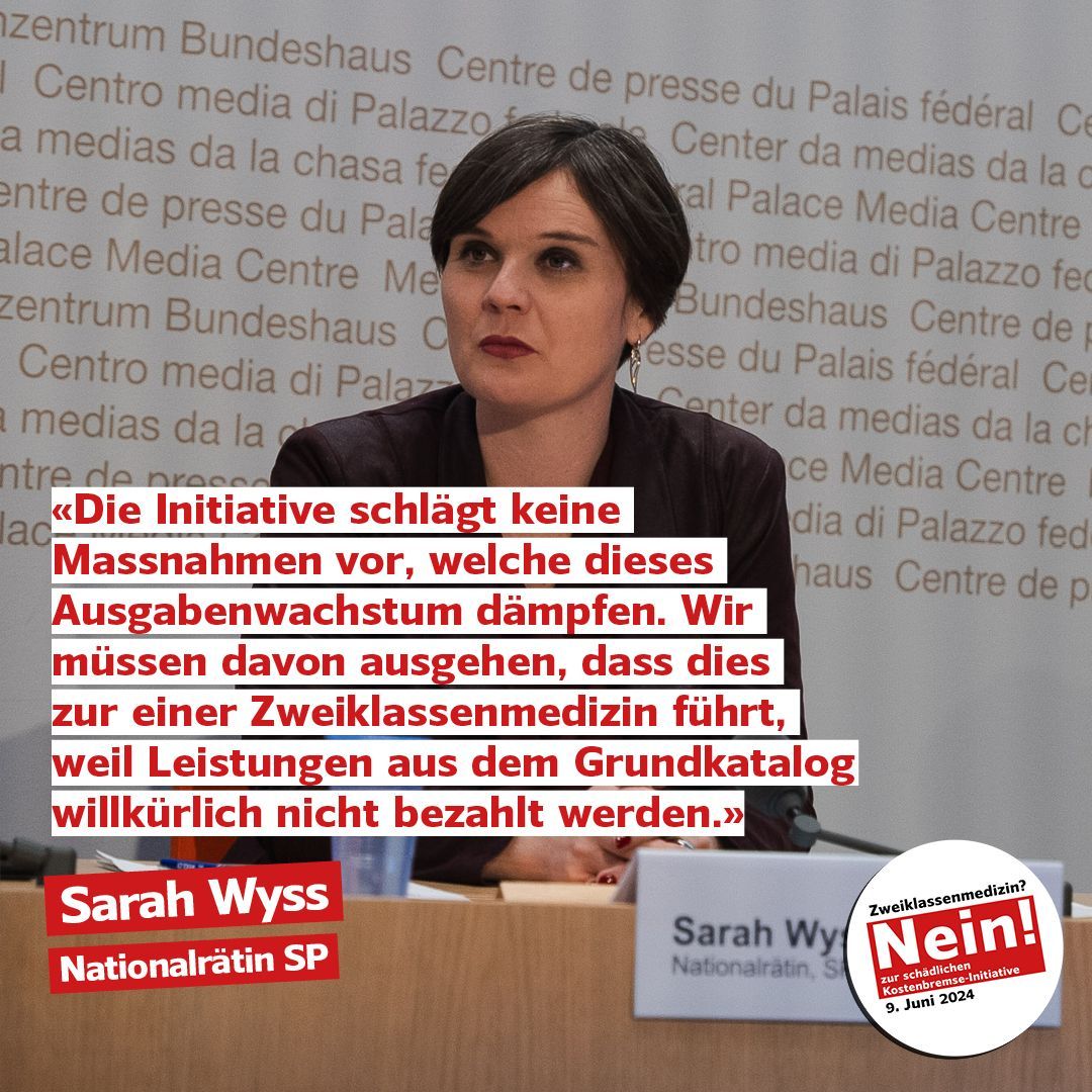 «Initiative ohne Lösungen, nur Konjunkturbindung. Ein Risiko!», warnt @Sarah_Wyss (@spschweiz)🇨🇭🚫 #NeinZurKostenbremse #Abst24 #CHVote