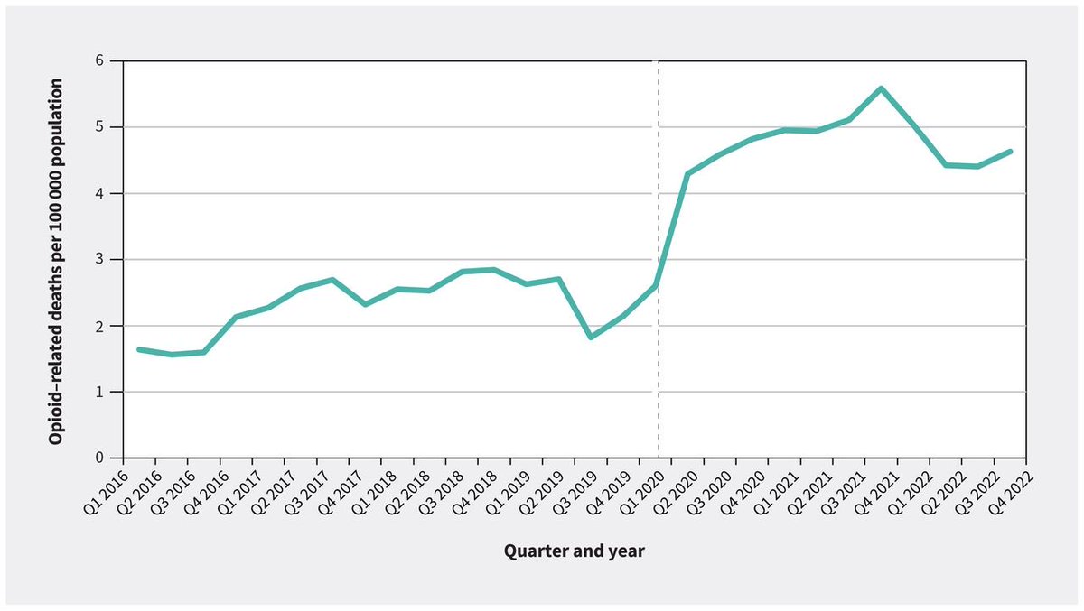 Opioid-relates deaths rose dramatically during the pandemic resulting in 250 000 years of life lost in 2021 alone & representing more than 1/4 of deaths among younger adults We need an urgent public safety response @Tara_Gomes @DavidJuurlink @CMAJ cmaj.ca/content/196/14…