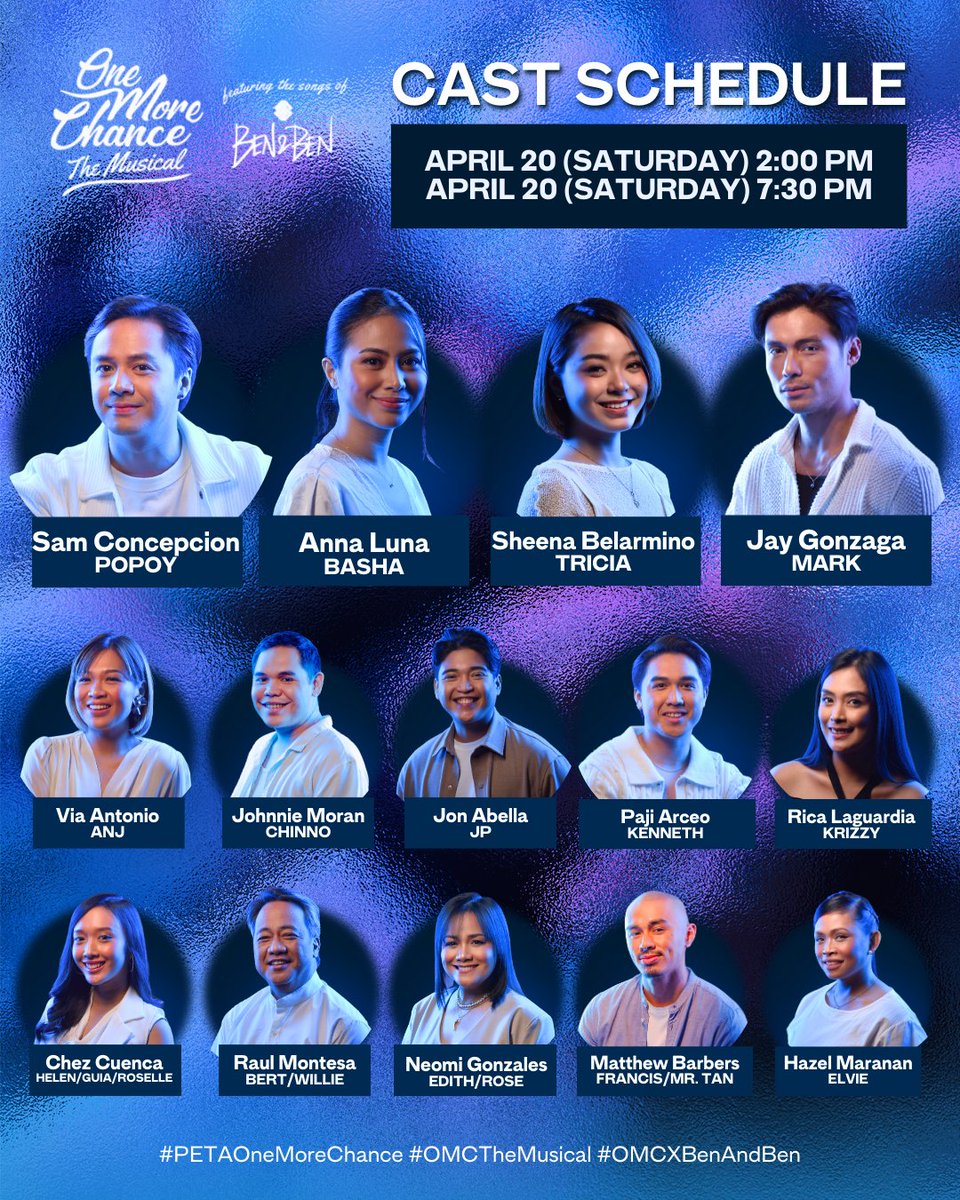 We just can't wait for our 𝐒𝐄𝐂𝐎𝐍𝐃 𝐖𝐄𝐄𝐊 𝐎𝐅 𝐒𝐇𝐎𝐖𝐒 to open! 🥺💙 Swipe to check out the cast schedule for this weekend’s shows! 💫 Tag us in your posts! @petatheater #OMCTheMusical #OMCXBenAndBen