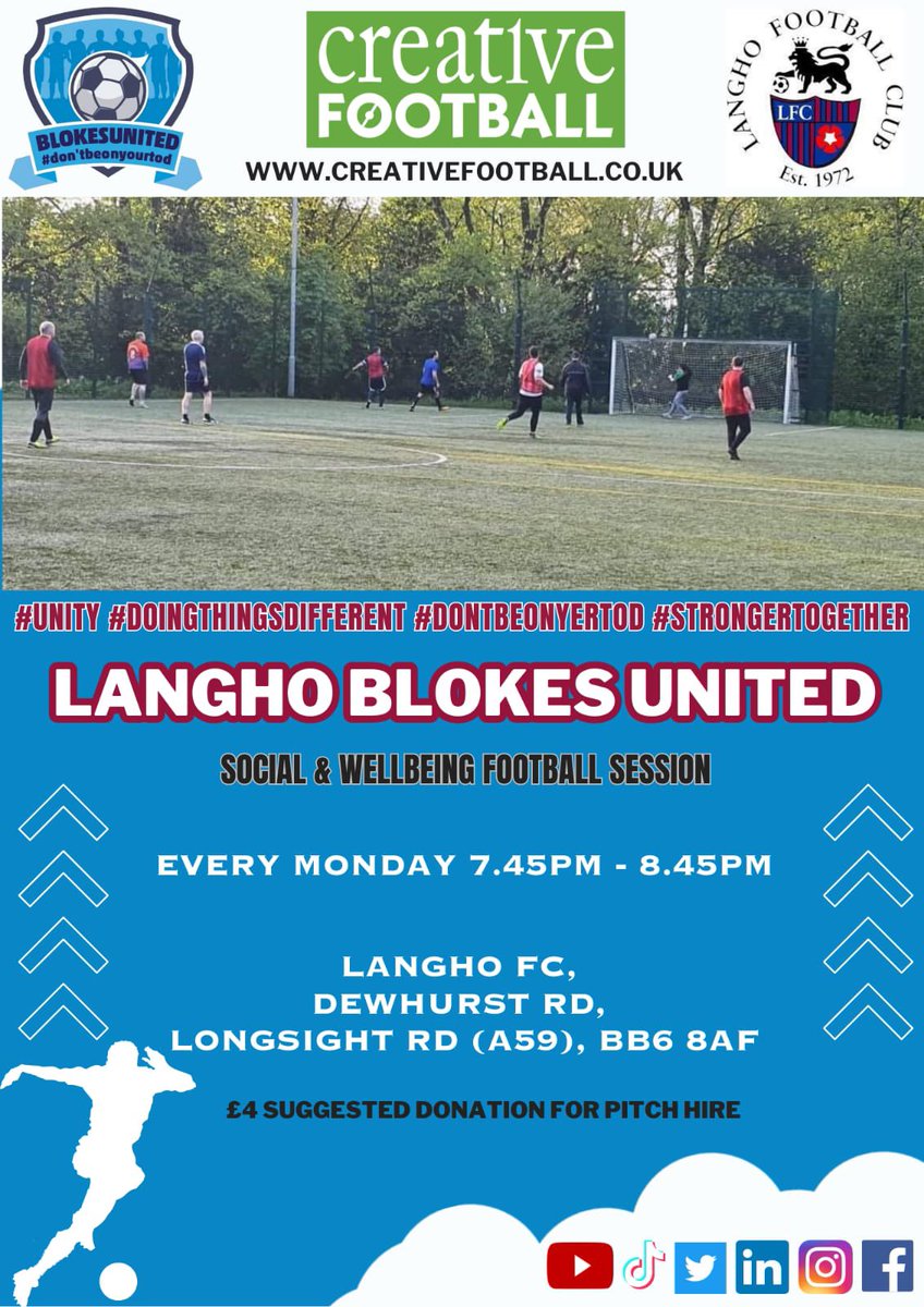 ‼️ 18 lads down last week 
We are on tonight in Langho!!!

#FootballTherapy & Peer Support at it's finest! 

Social football at its best!

All details below 👇👇👇

#DontBeOnYerTod