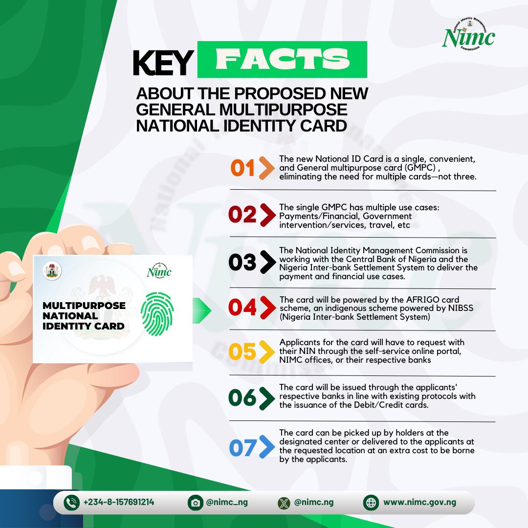 nimc_ng's tweet photo. Facts about the proposed new General Multipurpose National Identity Card!! https://t.co/zrCC0ZCxrN