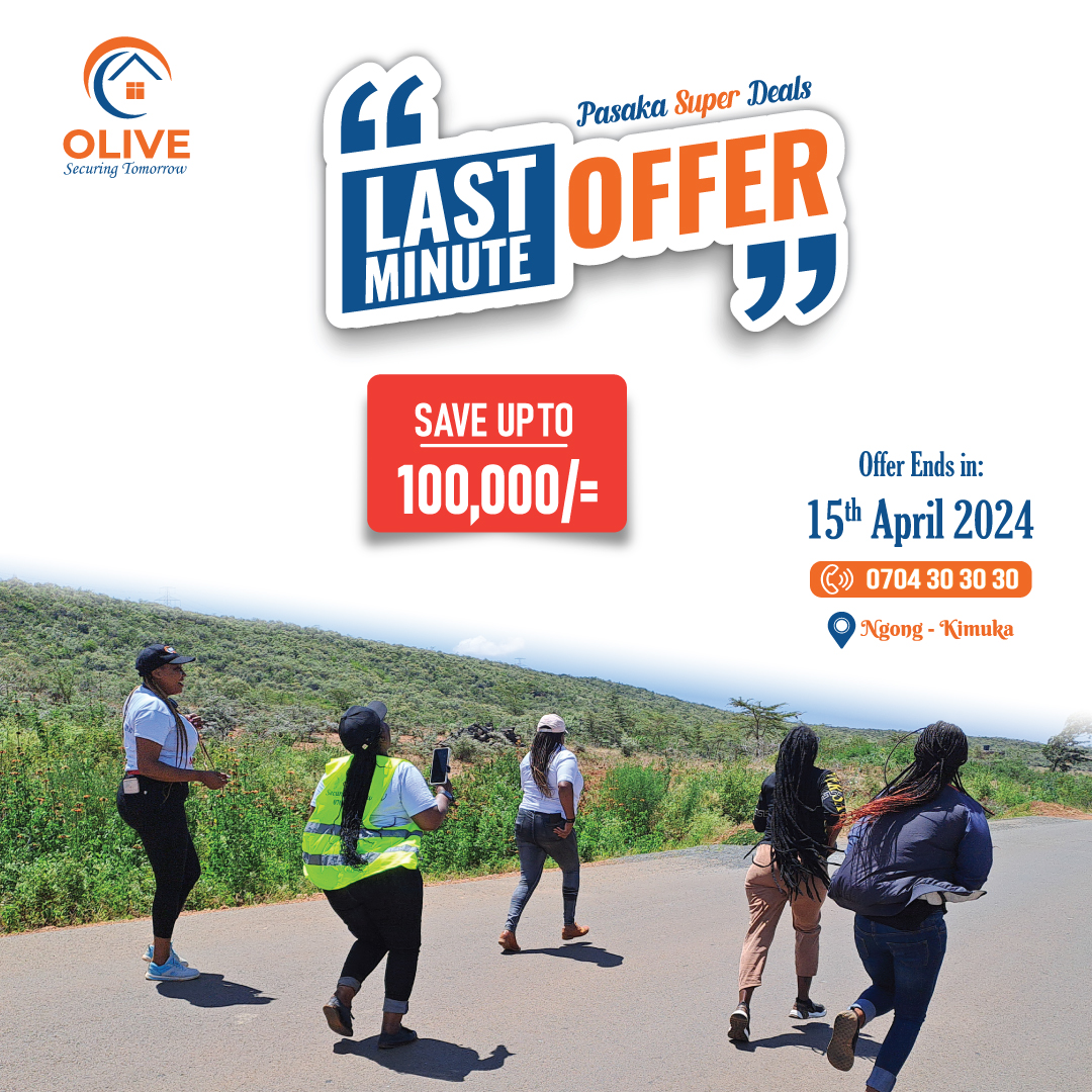 OliveLimited's tweet photo. Last minute offer! Our Pasaka Super Deals end today! Have you purchased your plot yet? Get a chance to save upto 100K today.
Call us now and enjoy these Offers!
☎️Call us via 0704 30 30 30
#olivelimited #olivedelivers #livinginstyle #offers https://t.co/ywnQQ5KRBn