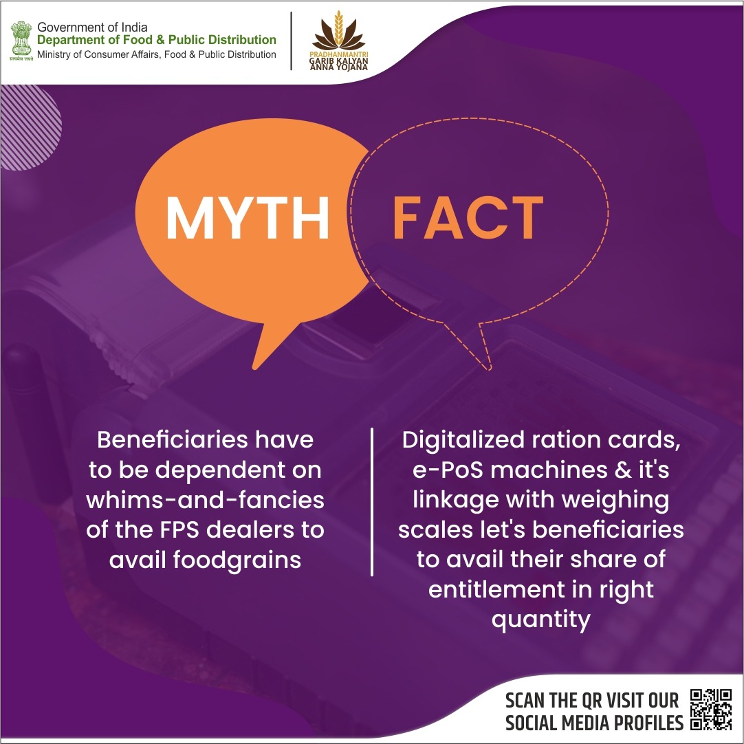 fooddeptgoi's tweet photo. Myth busted!
Digitalized ration cards and e-PoS machines eliminate the need to rely on FPS dealers, ensuring food grains are availed in the right quantity.
#TechForFoodSecurity https://t.co/FqsqHPJ0KB