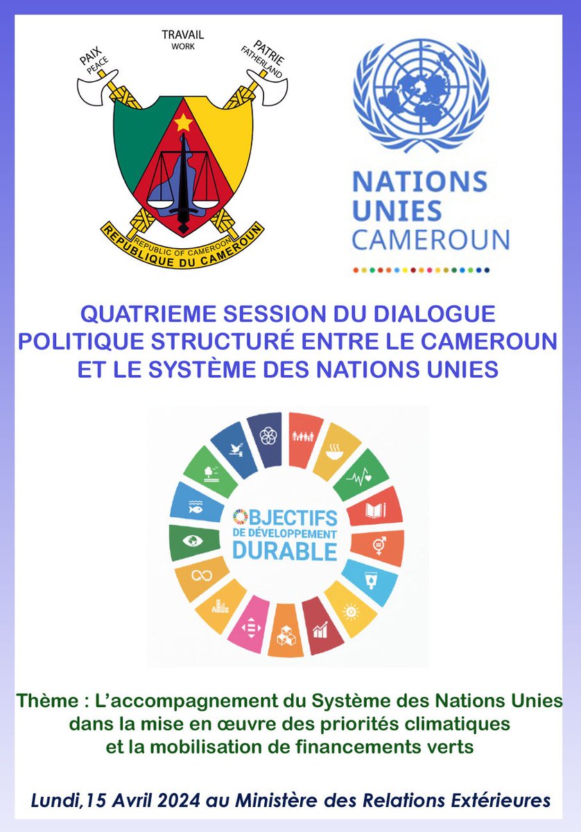 En ce moment au Ministère des Relations Extérieures, La quatrième session du Dialogue Politique Structuré entre le Cameroun et les Nations Unies.