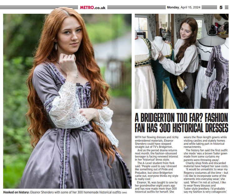 So fun collabing with @HannahViolet7 on Eleanor's story! V. Bridgerton/Royalcore vibes, and I can't believe she's made 300 gowns at just 16! All credit to Hannah J. for sourcing and initially interviewing! I just added some finishing touches. In today's Metro via @SWNS