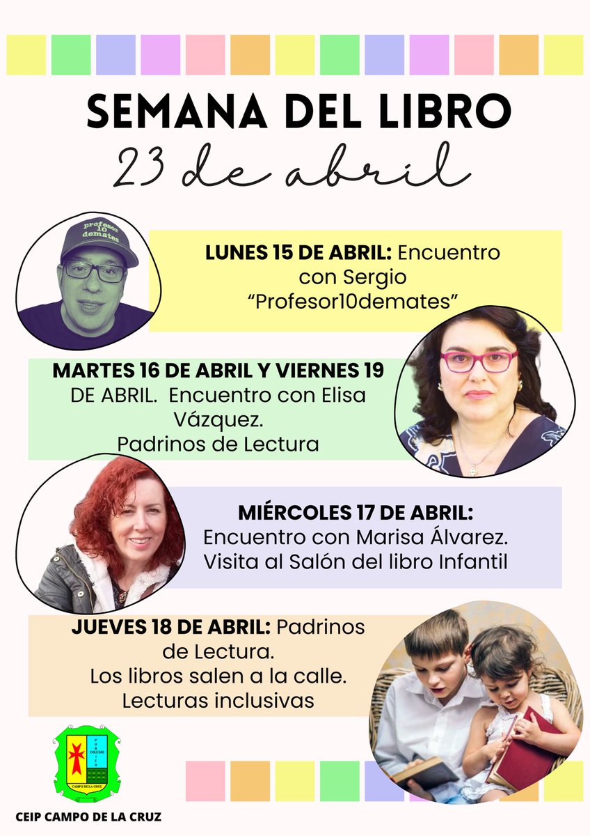 CEIPCampoCruz's tweet photo. En nuestro colegio hemos organizado una semana de actividades de animación a la lectura para celebrar el Día del Libro. https://t.co/e1DwMDhEop