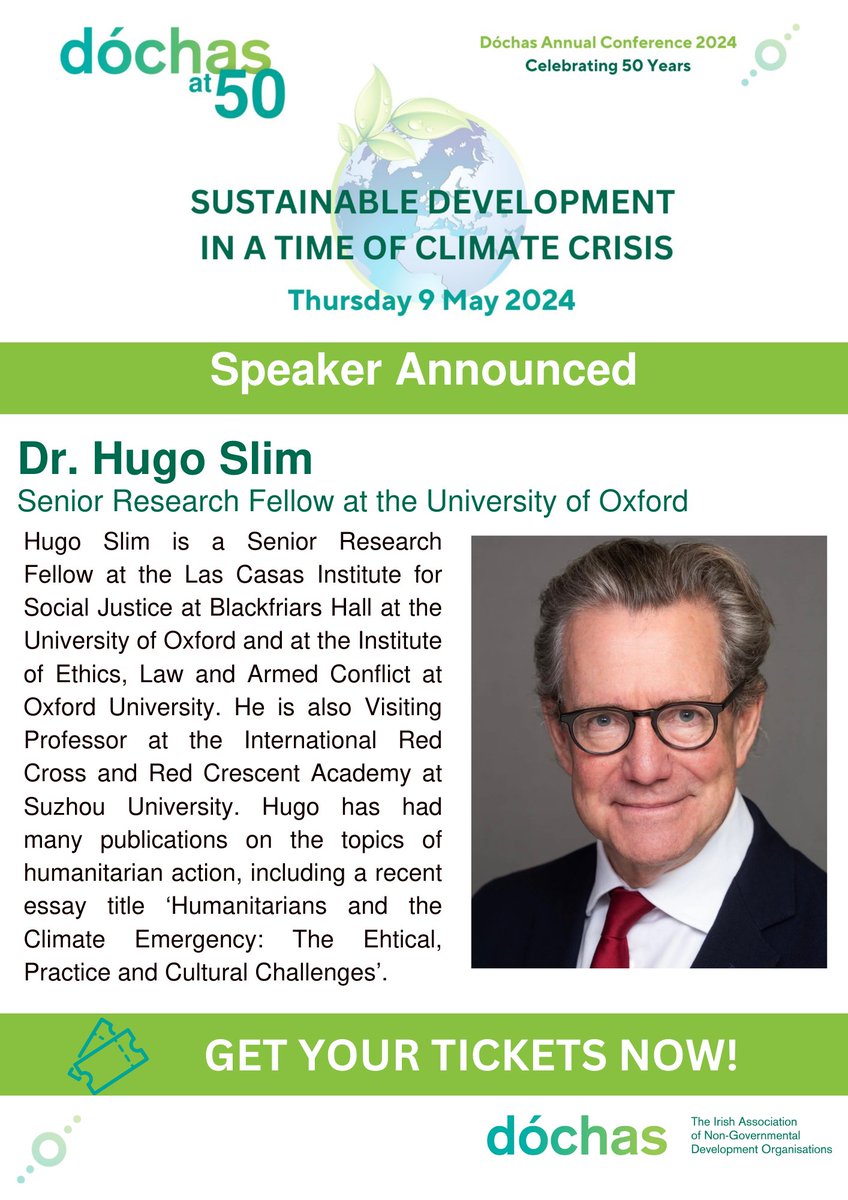 We are thrilled to introduce one of our esteemed conference speakers Hugo Slim @HSlim_Oxford! Don't miss this opportunity to hear from Hugo Slim and gain insights on the impact of climate change on humanitarian action. Get your tickets now! dochas.ie/whats-new/doch…