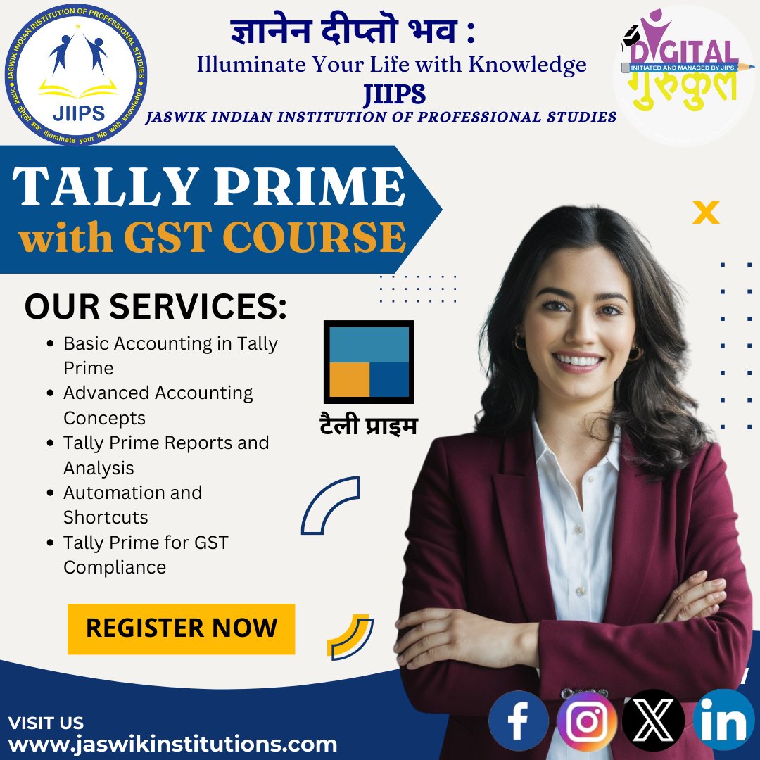 Master Tally Prime with GST: Essential Course for Modern Accounting #jaswikindianinstitutionofprofessionalstudies #TallyPrime
#GSTCourse #AccountingSkills #LearnTally #FinanceProfessionals #ModernAccounting #TaxProfessionals #BusinessAccounting #FinancialLiteracy #Elearning