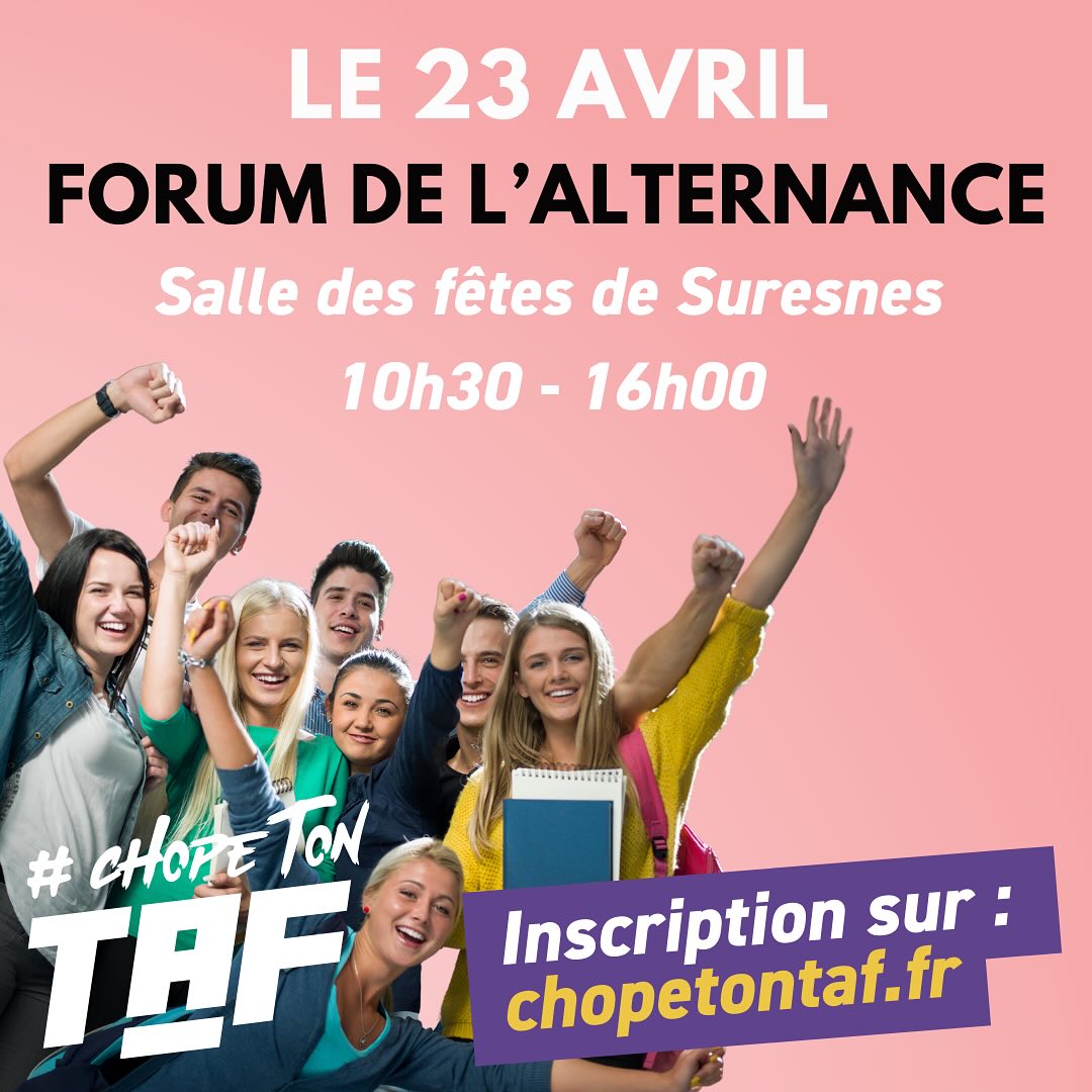 [💼#Chopetontaf] Il est encore temps de s'inscrire : rdv le 23 avril au forum consacré à l'alternance Chope ton taf ! Rencontrez des entreprises qui recrutent et découvrez des formations en alternance. Objectif ? Trouver sa voie💡! chopetontaf.fr/actualites/alt…