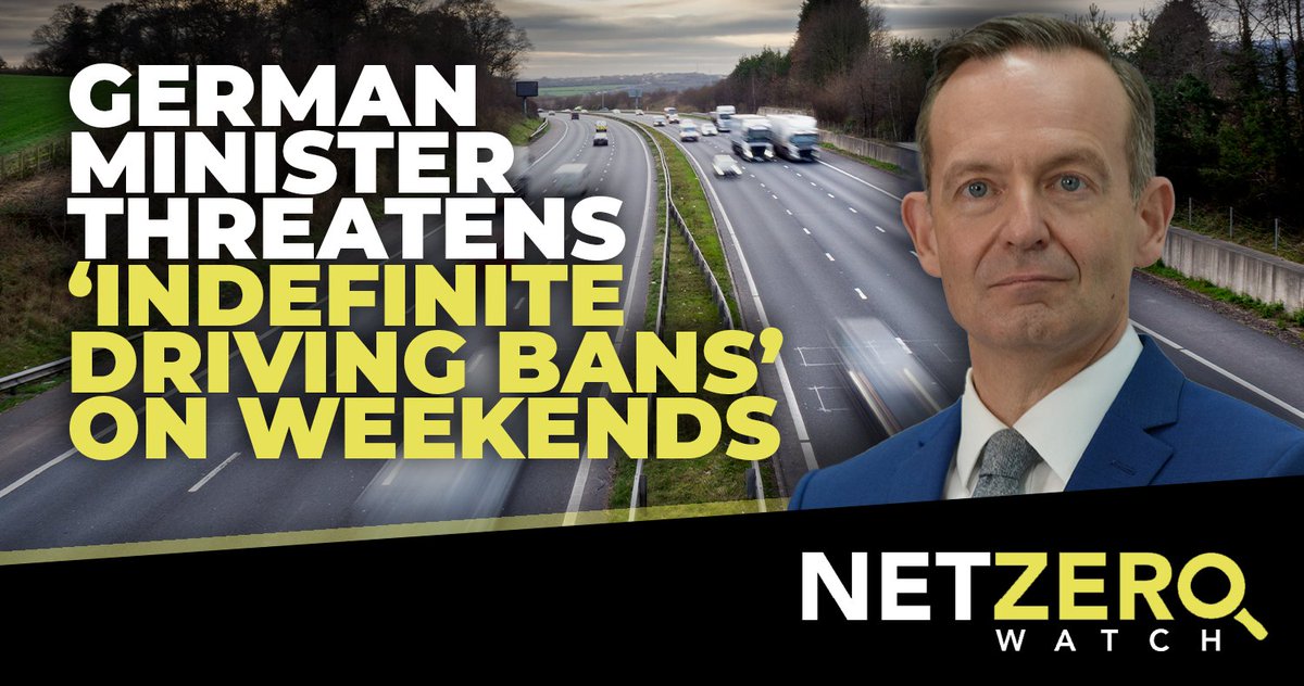 NetZeroWatch's tweet photo. Germany’s transport minister is threatening to ban driving on weekends to meet climate goals if the ruling coalition does not pass reforms to the Climate Protection Act by July.
Net Zero policies are coming to take away your freedoms. #CostOfNetZero
👉https://t.co/9IHfJlEzwx https://t.co/TFc1orVltE