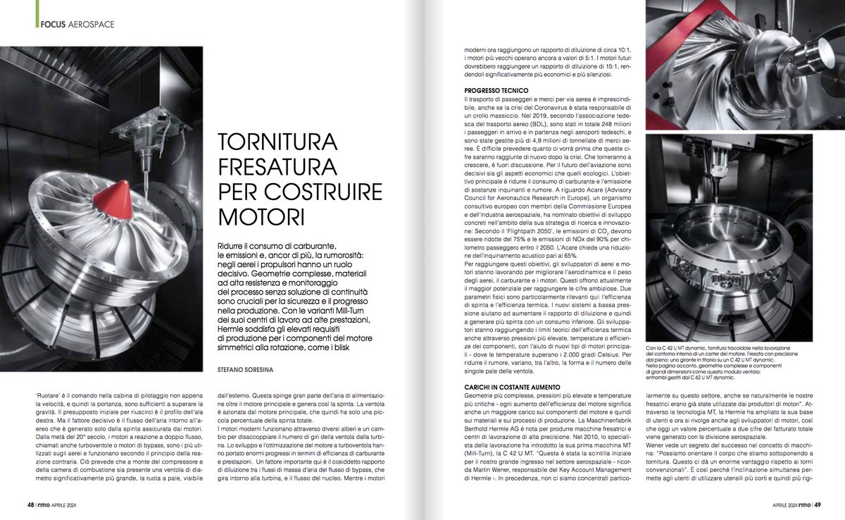 meccanica_plus's tweet image. I centri di lavoro a elevate prestazioni con varianti per #tornitura e #fresatura di #Hermle nella lavorazione di componenti simmetrici alla rotazione per #motori negli aerei, come i #blisk. L’articolo nel Focus #Aerospace all’interno di #RMO di aprile.

tech-plus.it/brochure/rmo/2…