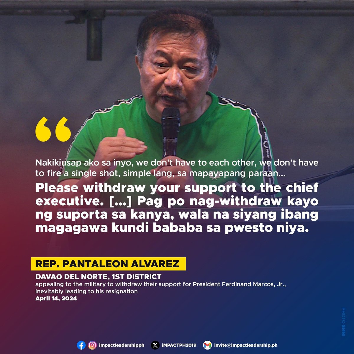 Is Rep. Pantaleon Alvarez inciting to sedition? Again? I am calling the attention of the Department of Justice and House Committee on Ethics regarding last night’s statement of the former Speaker and close ally of the former president Duterte! And it wasn’t even the first time…