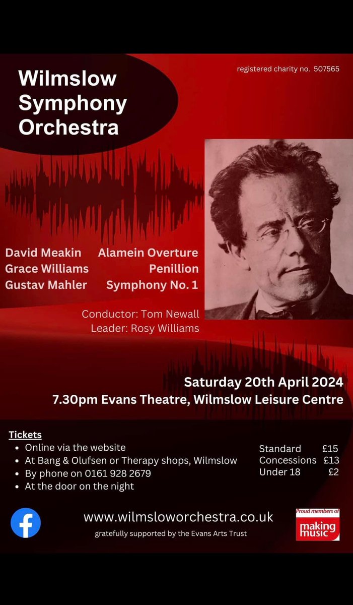 Coming up on Saturday! Mahler 1 with @WilmslowOrch Also on the programme is the world premiere of David Meakin’s Alamein Overture and the beautiful Penillion (which I’m still learning to pronounce correctly!) by Grace Williams! #conductor #orchestra #Wilmslow #Cheshire