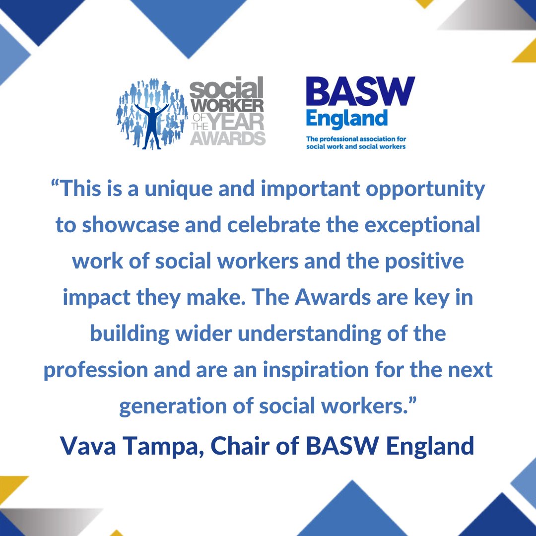 BASW England is thrilled to be the new headline sponsor for the Social Worker of the Year Awards! 🏆 This is an important opportunity to showcase examples of excellent practice, improve public understanding of social work & celebrate success across the profession in England. 🎉