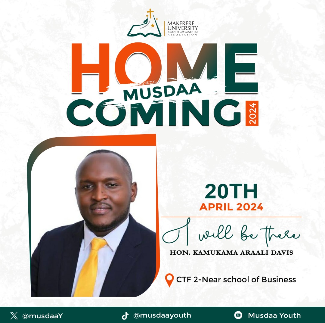 JustusPerez4's tweet photo. 5days from today the cream of the Adventist church in Uganda will gather at @Makerere for the #MUSDAA homecoming Hon. Kamukama Davis, Hon @Kabahendaflavia Hon. Idah Nantaba Dr @wamanya2 @sambiraro @bauxite_agaba @Hellenistic16 @NakiwalaSandra https://t.co/oIDIZ61WM2
